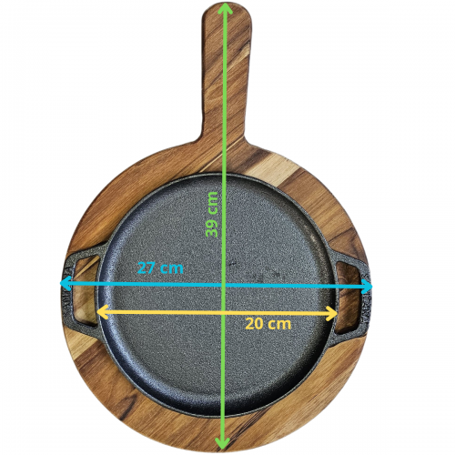 Chapa Petisco redonda com suporte de madeira 20cm