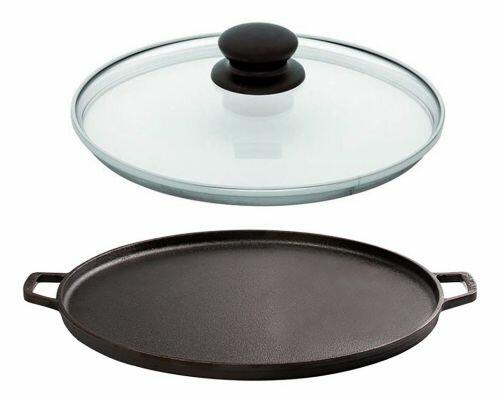 Forma Pizza Ferro Fundido Santana  24 Cm  Com Tampa De Vidro