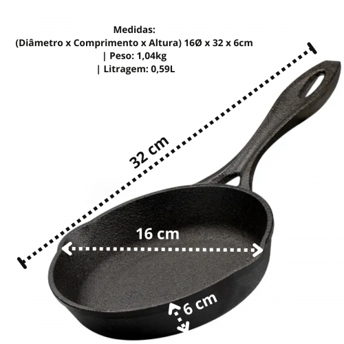 Frigideira cabo de ferro 16 cm Lider Tampa de Ferro Santana