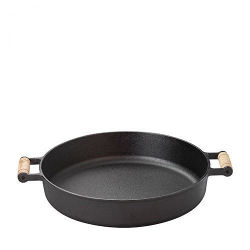 Frigideira De Ferro 36cm Alças Madeira Tampa Vidro Santana