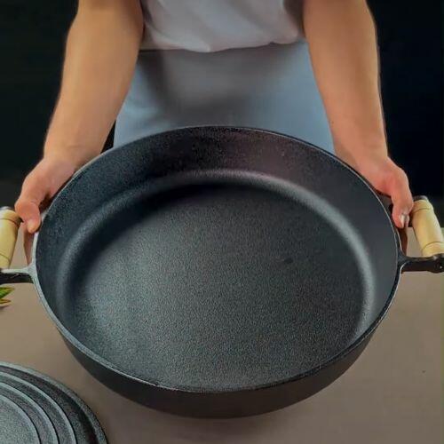 Frigideira Ferro 36cm Al�as Madeira Sem Tampa  Santana 6,8L
