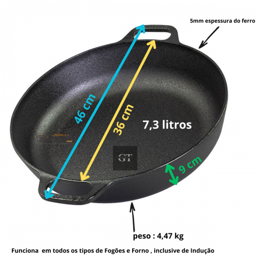 Frigideira Paella 36 cm di�metro com Tampa de Vidro Santana