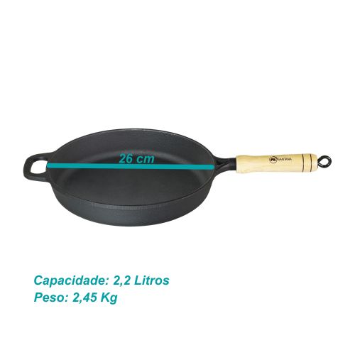 Frigideira Sauteuse Ferro Fundido Tampa Vidro Santana 26 Cm