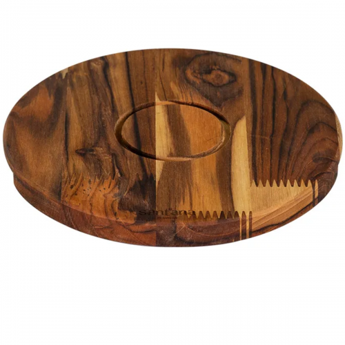 PRATO DE FERRO 22CM REDONDO COM SUPORTE DE MADEIRA SANTANA