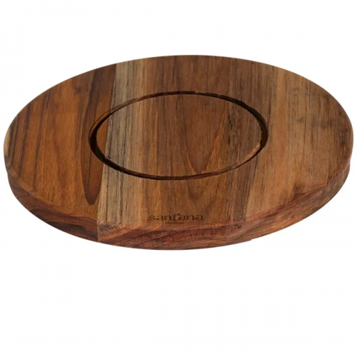 PRATO DE FERRO 24CM REDONDO COM SUPORTE DE MADEIRA SANTANA
