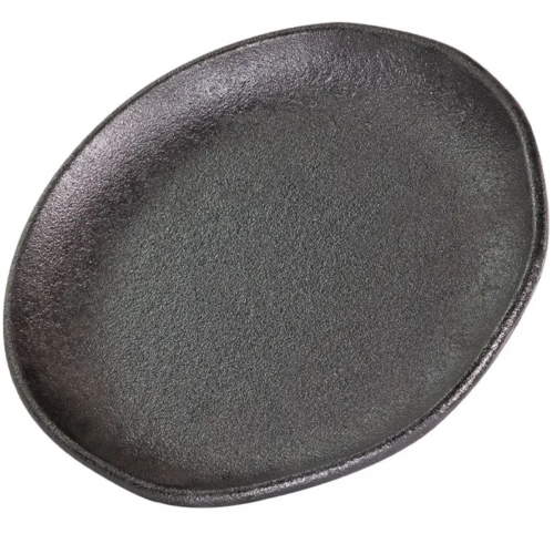 PRATO DE FERRO 24CM REDONDO COM SUPORTE DE MADEIRA SANTANA