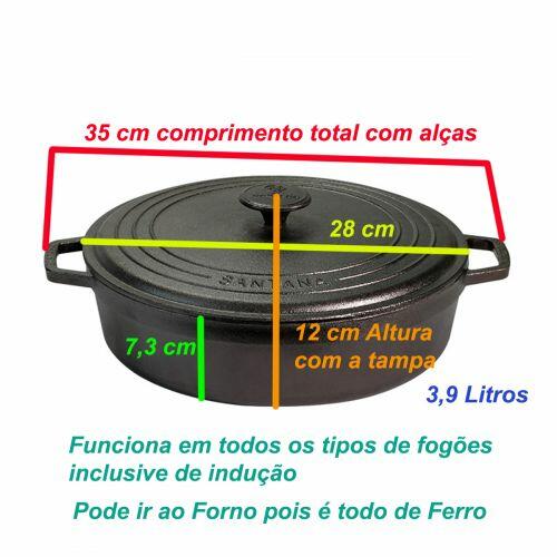 Risoteira De Ferro 28cm 3,9litros com Tampa De Ferro Santana