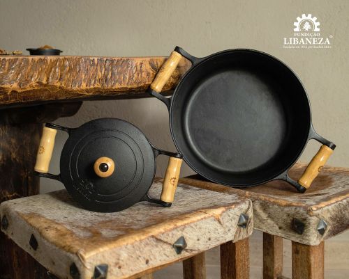 Caçarola alça de madeira tampa de ferro 3,2 litros 22 cm Lib