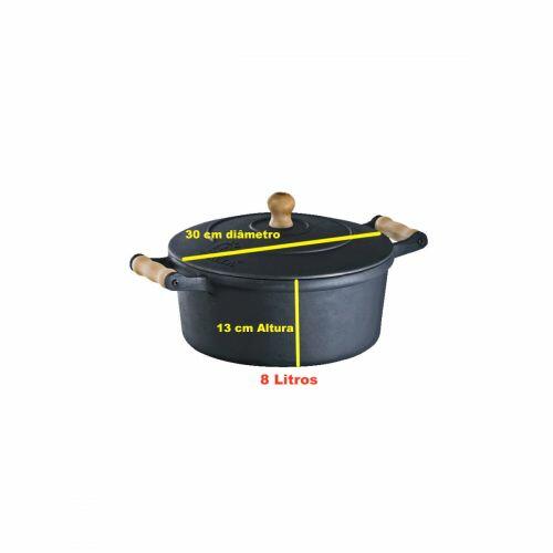 Caçarola alça de madeira tampa de vidro 8 l 30 cm