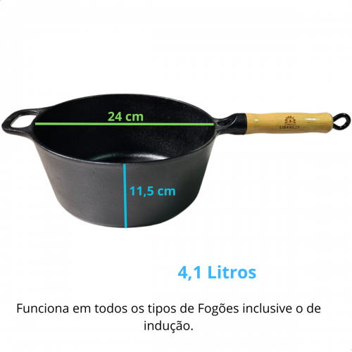 Caçarola cabo de madeira tampa de vidro 4,1 litros 24cm Lib