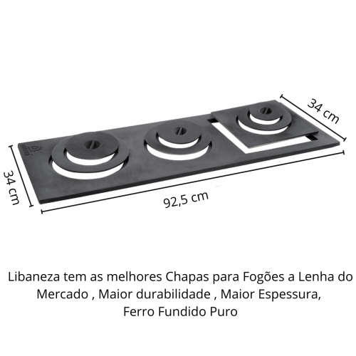 Chapa para fogão 3 furos retangular com bifeteira