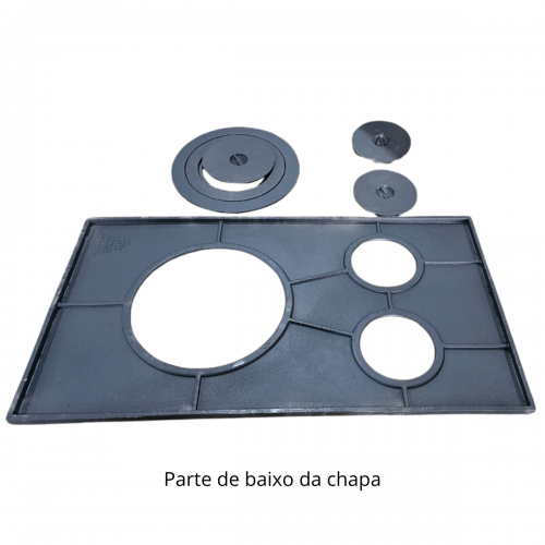CHAPA PARA FOGÃO A LENHA FERRO TIPO SUL 3 FUROS 85X47X2 CM