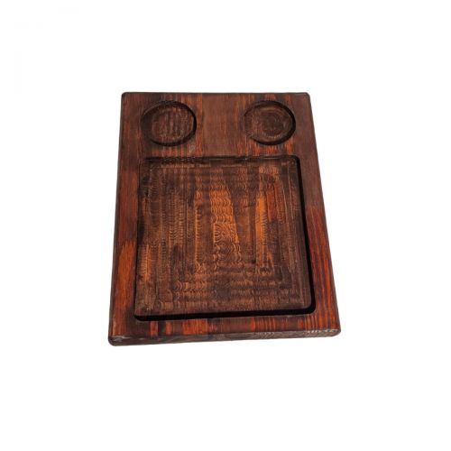 Chapa quadrada com suporte de madeira 22 x 22 cm e 2 molheiras