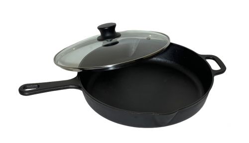 Frigideira Cabo De Ferro 29 Cm ( Com Tampa De Vidro)