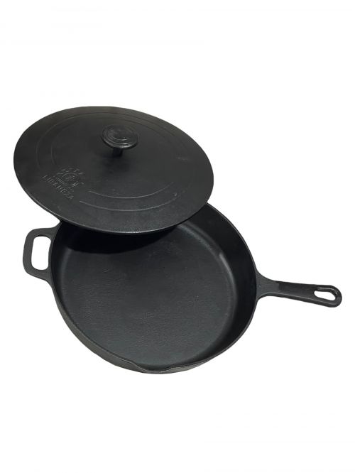 Frigideira Cabo De Ferro 28 Cm Com Tampa E Puxador De Ferro