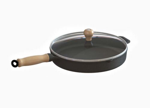 Frigideira Ferro Fundido C/tampa Vidro Cabo Madeira 26cm Lib