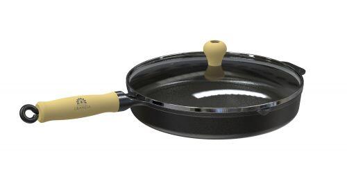 Frigideira Ferro Fundido C/tampa Vidro Cabo Madeira 26cm Lib