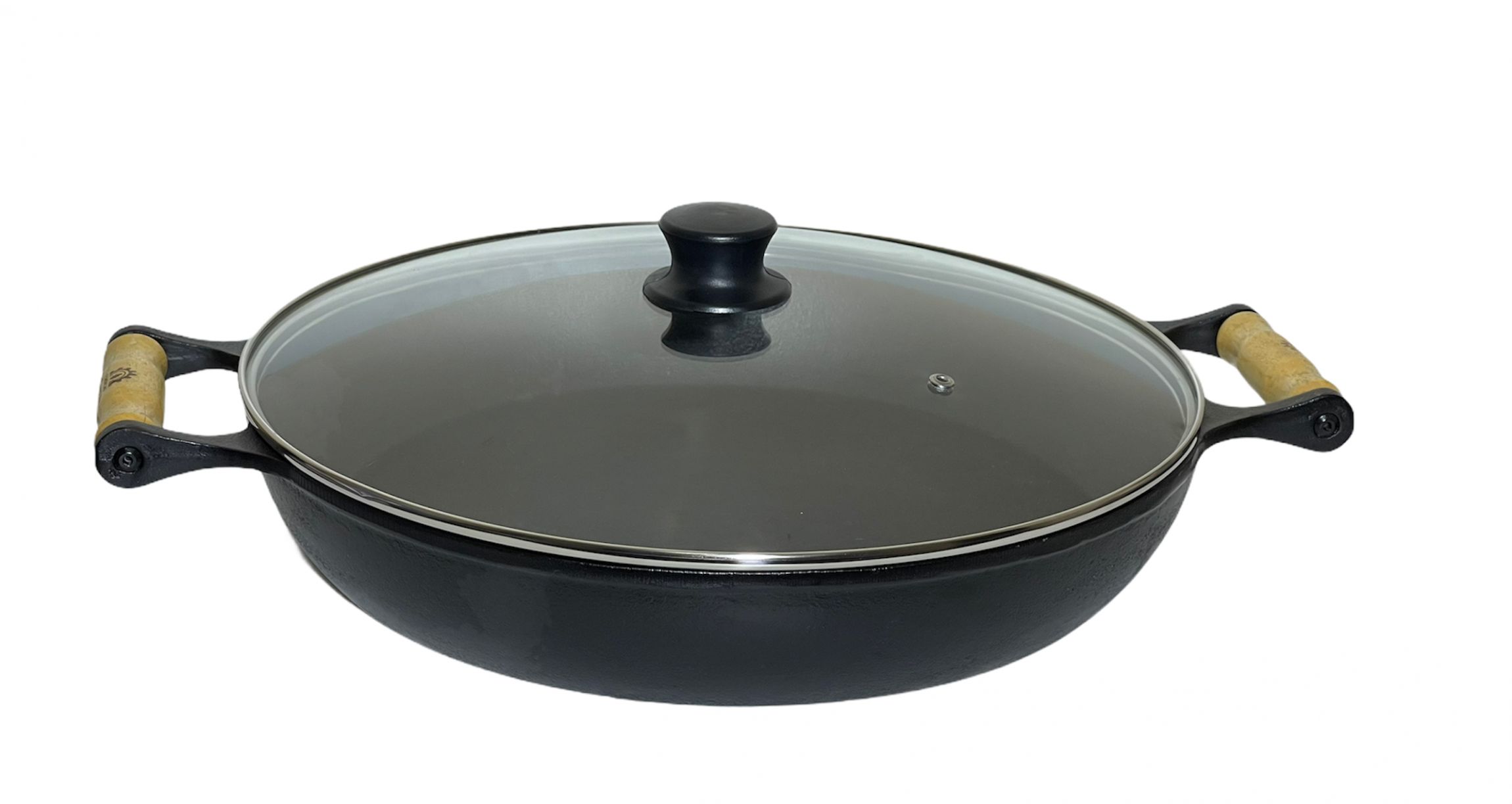 Frigideira Paella Ferro Fundido Com Tampa De Vidro 36 Cm Libaneza