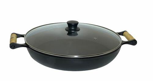 Frigideira Paella Ferro Fundido Com Tampa De Vidro 36 Cm Libaneza