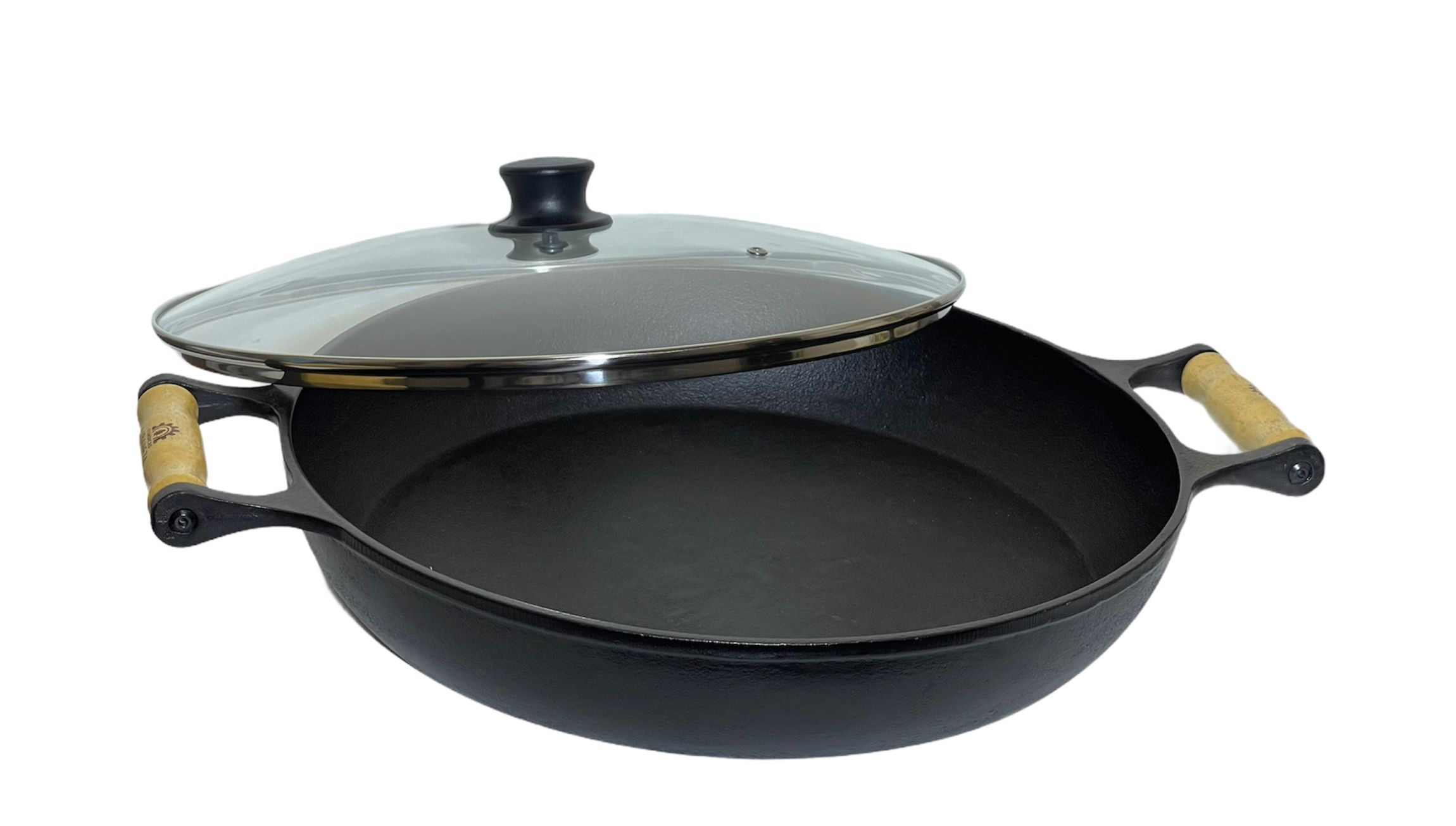 Frigideira Paella Ferro Fundido Com Tampa De Vidro 36 Cm Libaneza