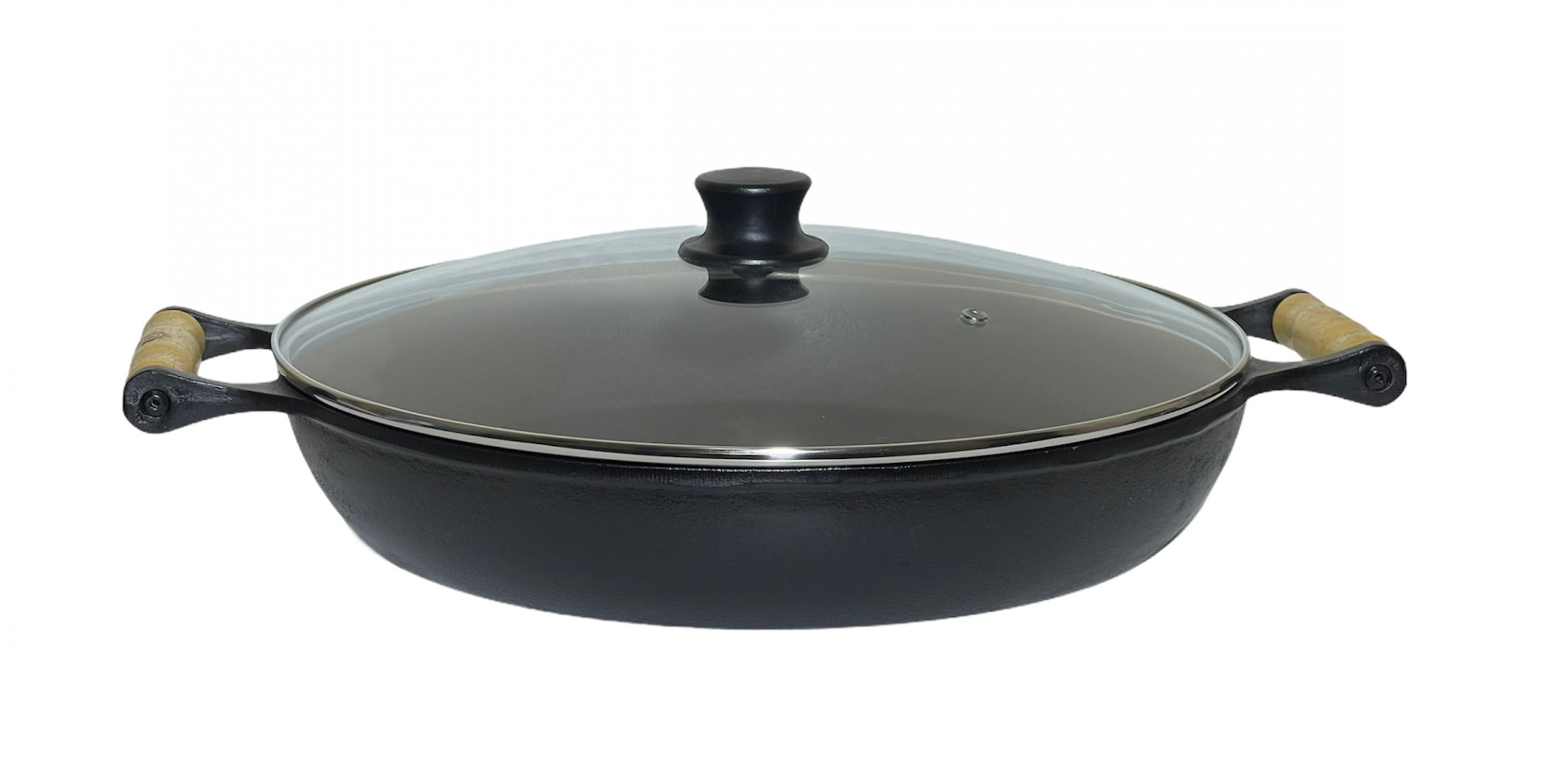 Frigideira Paella Ferro Fundido Com Tampa De Vidro 36 Cm Libaneza