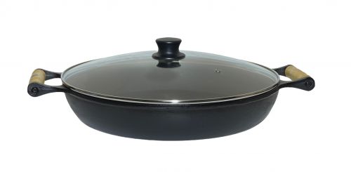 Frigideira Paella Ferro Fundido Com Tampa De Vidro 36 Cm Libaneza