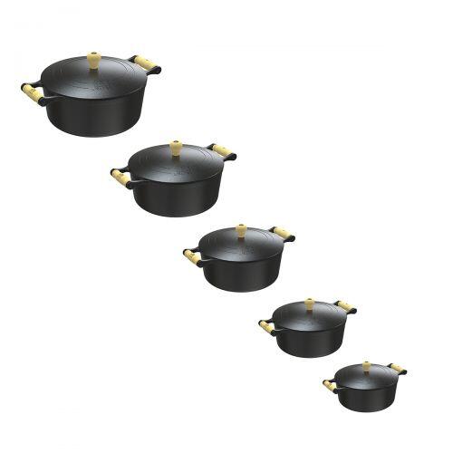 Kit 5 Ca�arolas Libaneza Ferro 24,22,20,18,16 cm Tampa Ferro