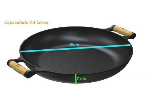 Paella Frigideira Ferro 40cm Alças De Madeira SEM TAMPA