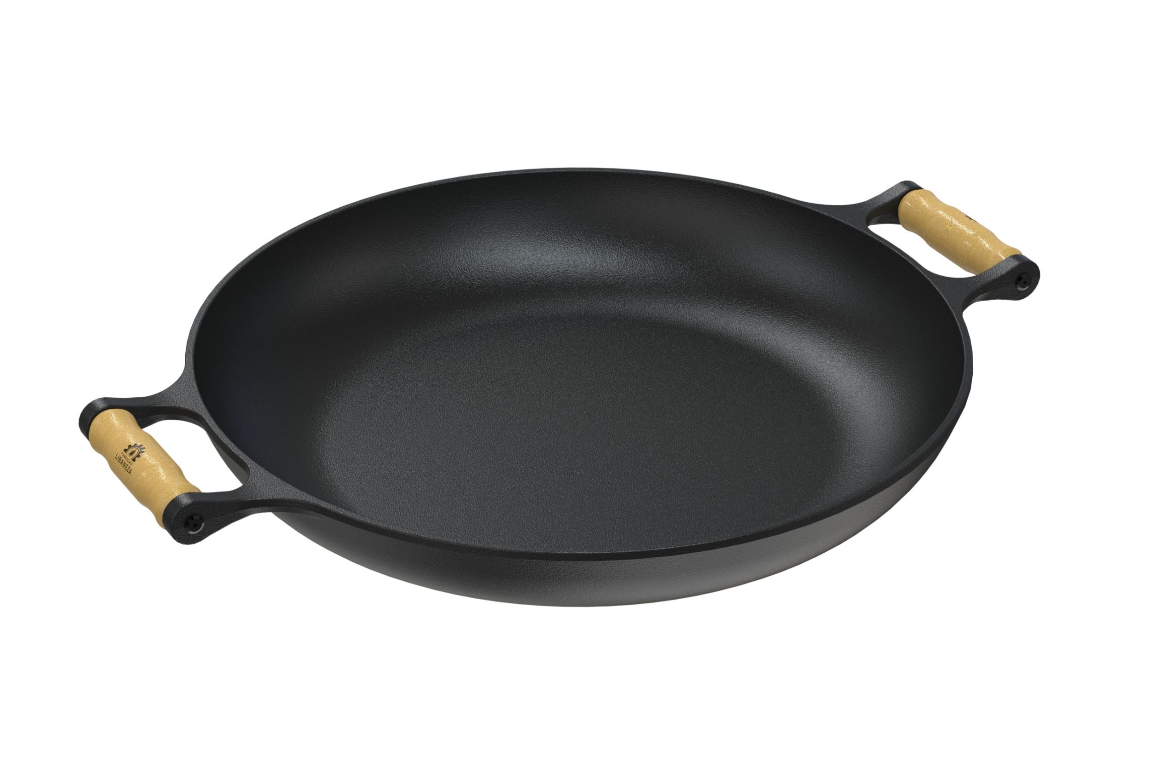 Paella Frigideira Ferro 40cm Alças De Madeira Tampa De Vidro