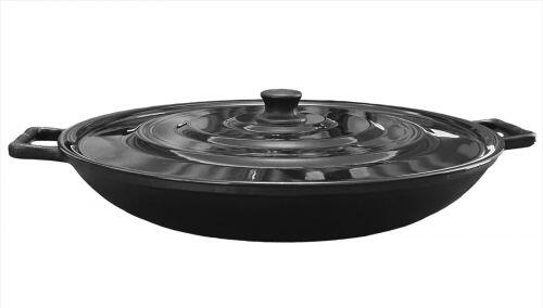 Paella Frigideira Ferro Fundido 44cm Com Tampa De Alum�nio