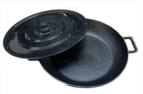 Paella Frigideira Ferro Fundido 44cm Com Tampa De Alumínio