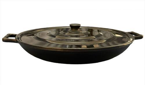 Paella Frigideira Ferro Fundido 44cm Com Tampa De Alumínio