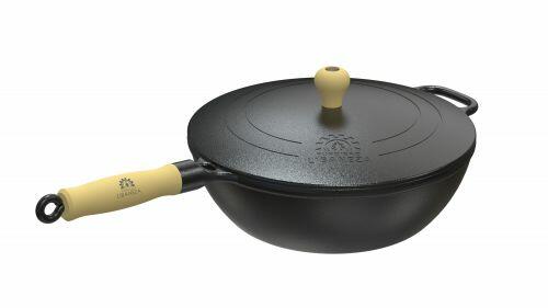 Panela Wok cabo de madeira 28 cm com tampa de ferro Lib