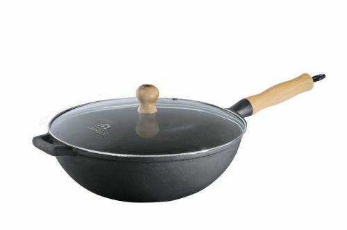 Panela Wok cabo de madeira 28 cm com tampa de vidro Lib