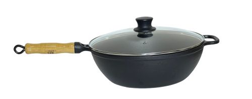 Panela Wok cabo de madeira 28 cm com tampa de vidro Lib