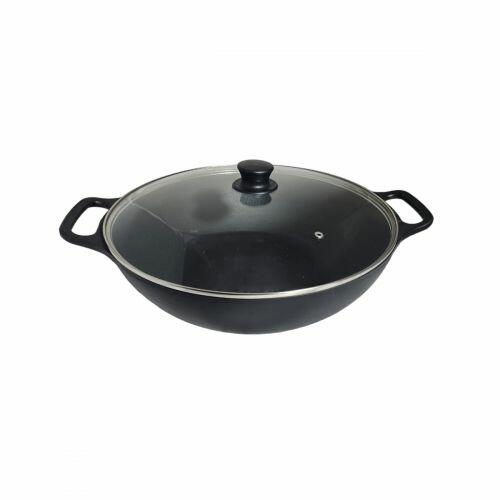 Panela Wok Ferro 8 Litros 36cm Tampa de Vidro Libaneza