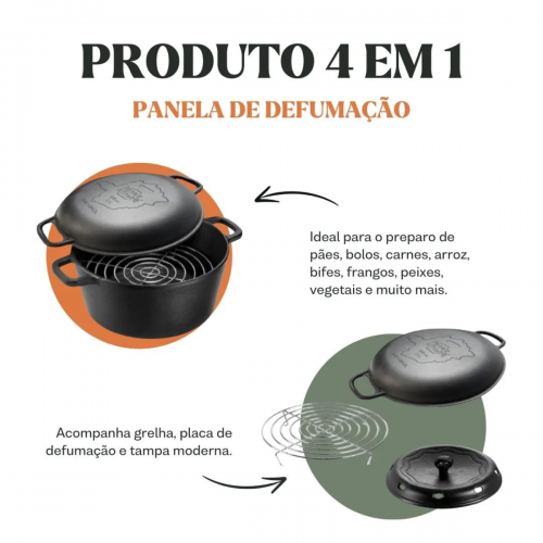Conjunto Caçarola Frigideira Multiuso Defumação 8,2 litros