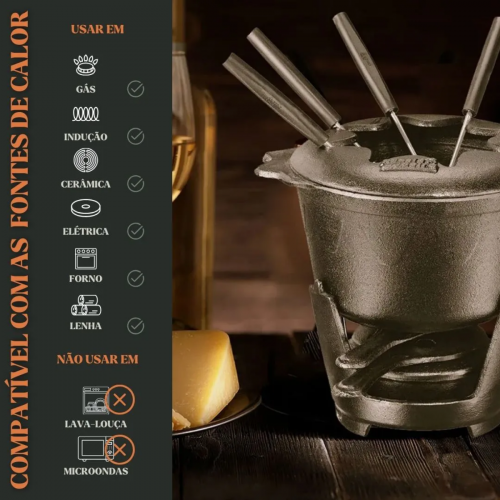Fondue de Ferro Fundido 1,2 litros 16 cm diametro Panela Mineira
