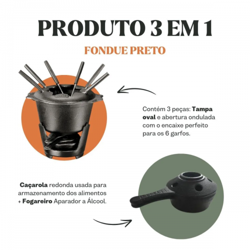 Fondue de Ferro Fundido 1,2 litros 16 cm diametro Panela Mineira