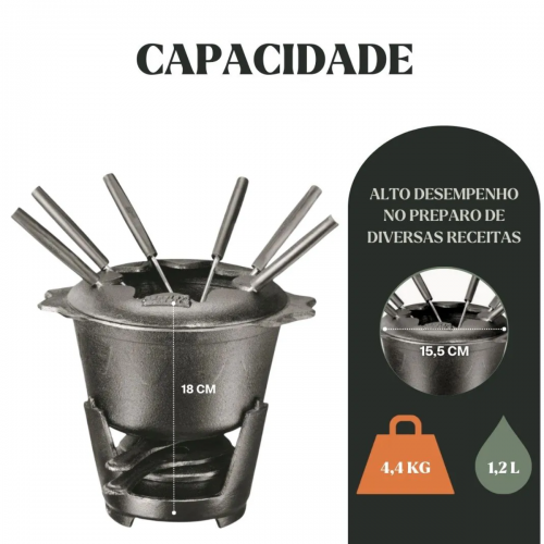 Fondue de Ferro Fundido 1,2 litros 16 cm diametro Panela Mineira