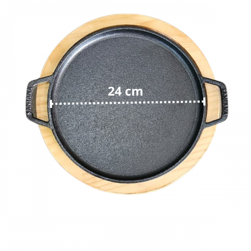 Chapa Petisco redonda com suporte de madeira 24cm