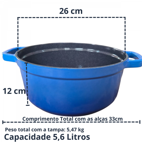 CA�AROLA DE FERRO ESMALTADA AZUL 26cm 5,6 Litros