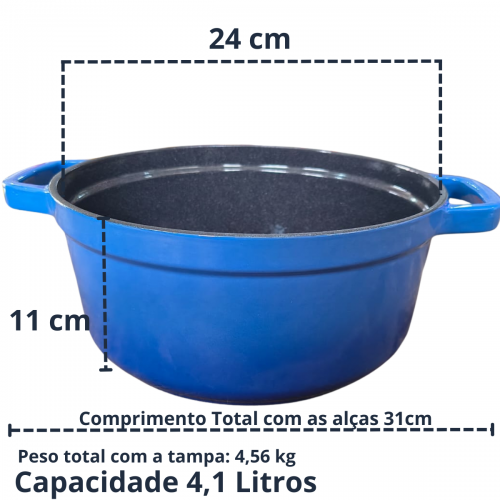 CAÇAROLA DE FERRO ESMALTADA AZUL 24cm 4,1 Litros