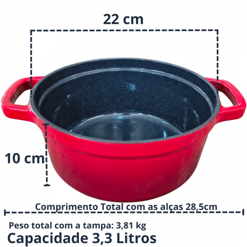 CA�AROLA DE FERRO ESMALTADA VERMELHA 22cm 3,3 Litros LWG