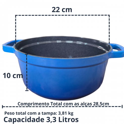 CA�AROLA DE FERRO ESMALTADA AZUL 22cm 3,3 Litros