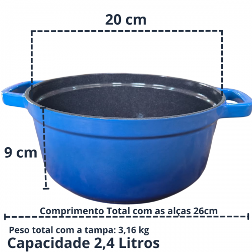 CAÇAROLA DE FERRO ESMALTADA AZUL 20cm 2,4 Litros LWG