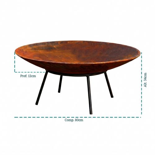 Lareira de ferro fundido 80 cm Envelhecida - Tacho aço corten
