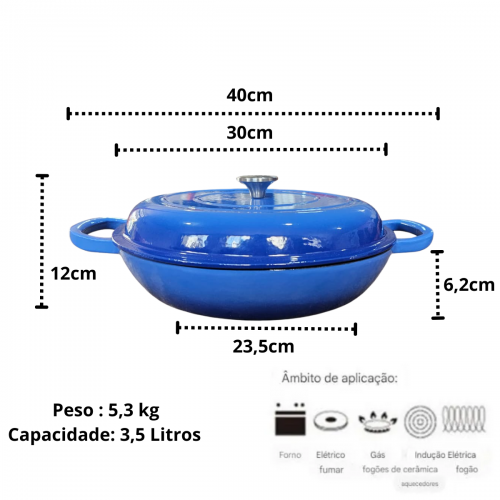 Paella de Ferro Esmaltada 30cm Azul 3,5 Litros LWG