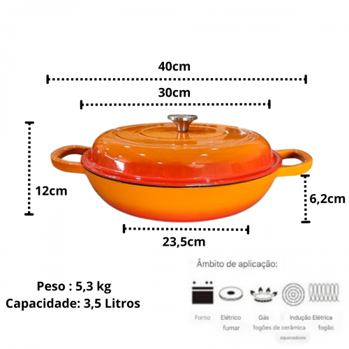 Paella de Ferro Esmaltada 30cm Laranja 3,5 Litros LWG