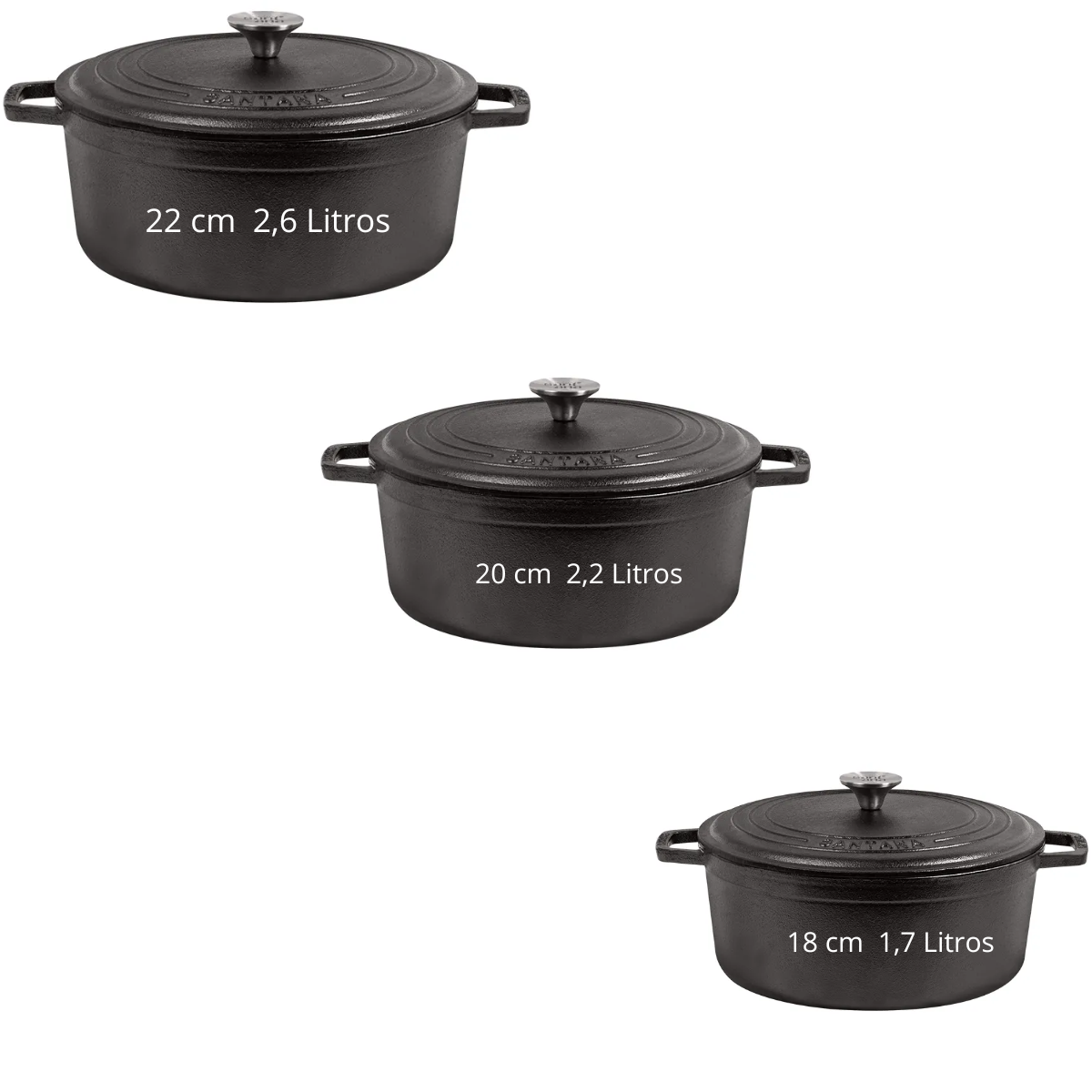 Kit 3 Caçarolas Neo De Ferro Fundido 18cm 20cm 22cm Santana